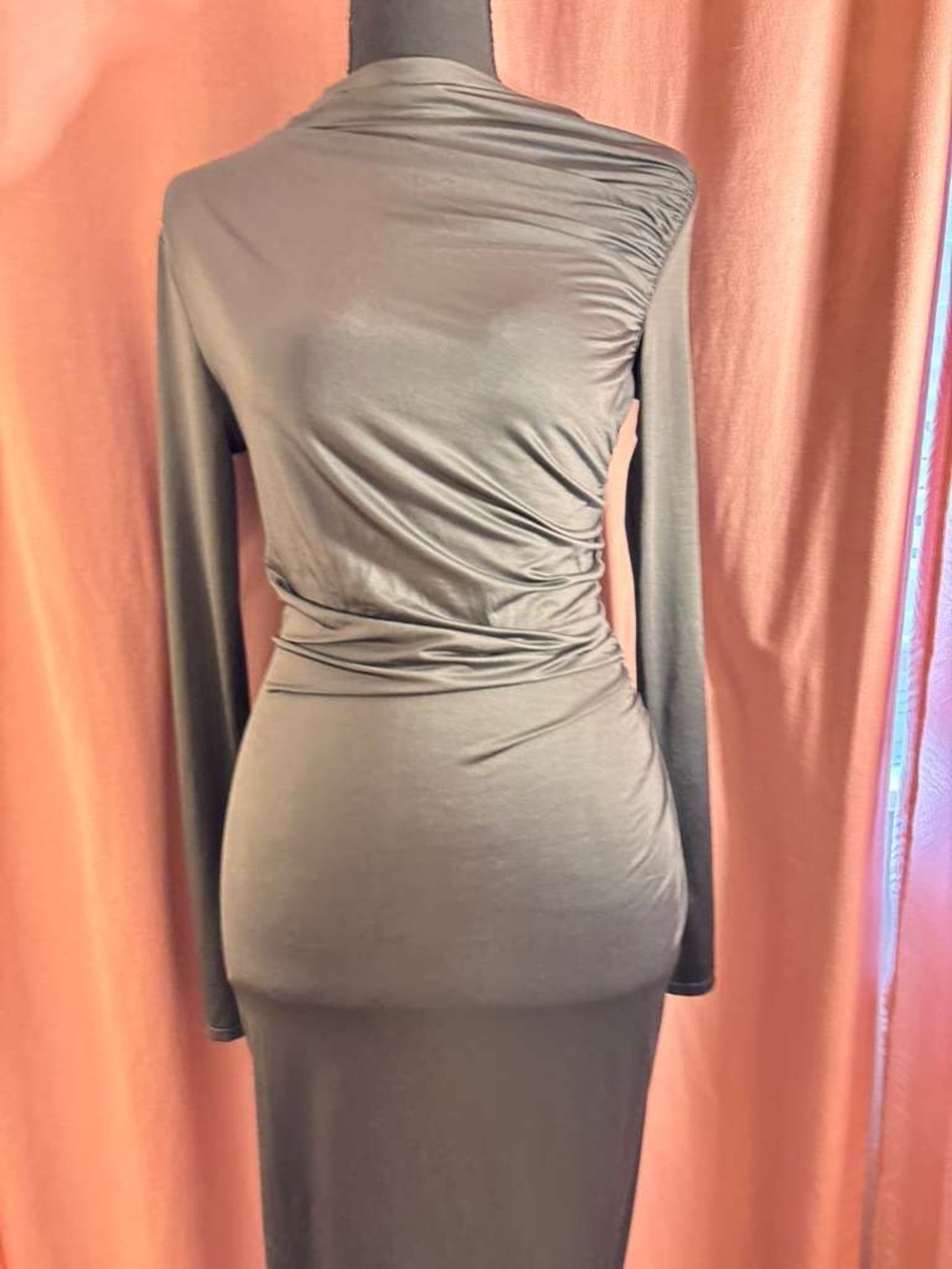 H&M Olive Long Sleeve Ruched Bodycon Dress